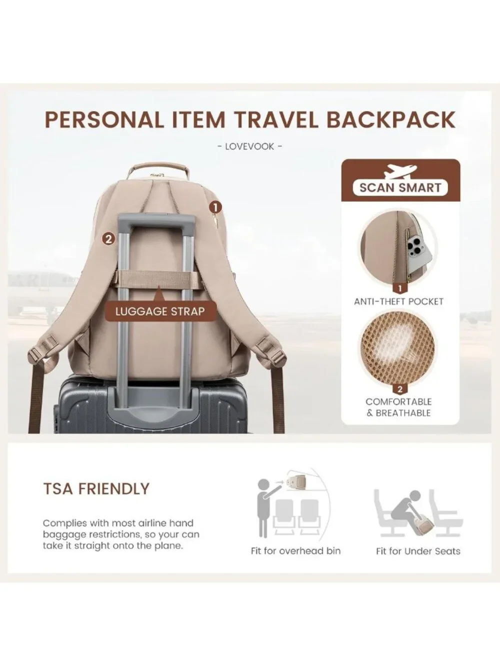 Stylish Waterproof Laptop Backpack for Women, Large Capacity Travel Bag, 17